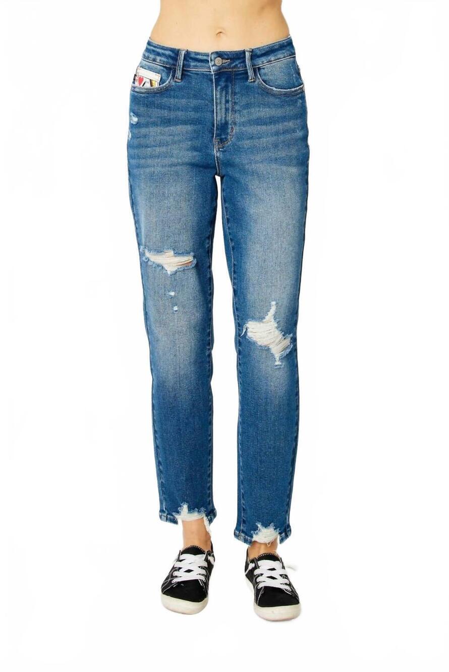 NEW JUDY BLUE high waist queen of hearts coin pocket boyfriend relaxed fit jeans